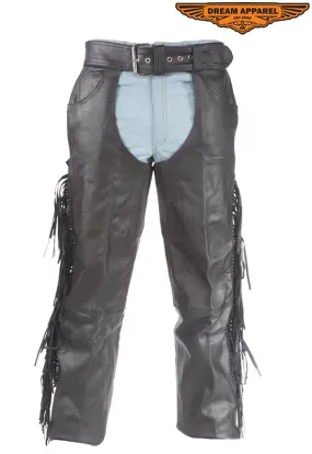 Leather Chaps With Fringe & Braid