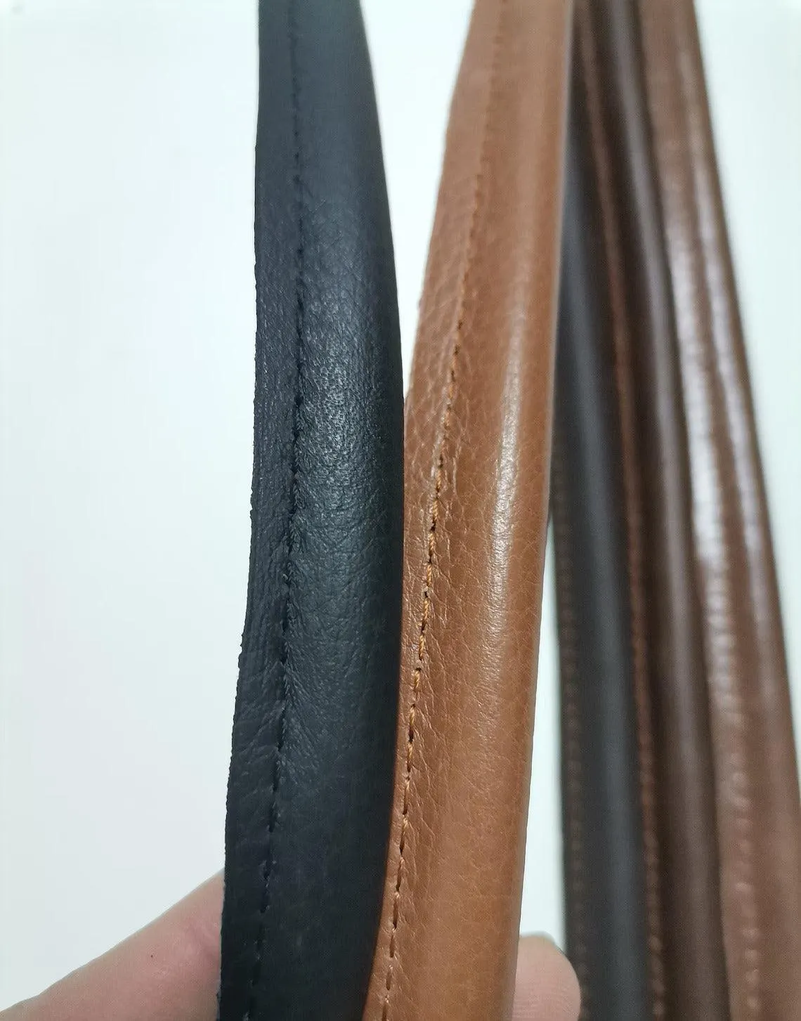 Leather handles for bags, Pair or genuine leather handbag handles rounded and stitched, length 55cm-22 inches