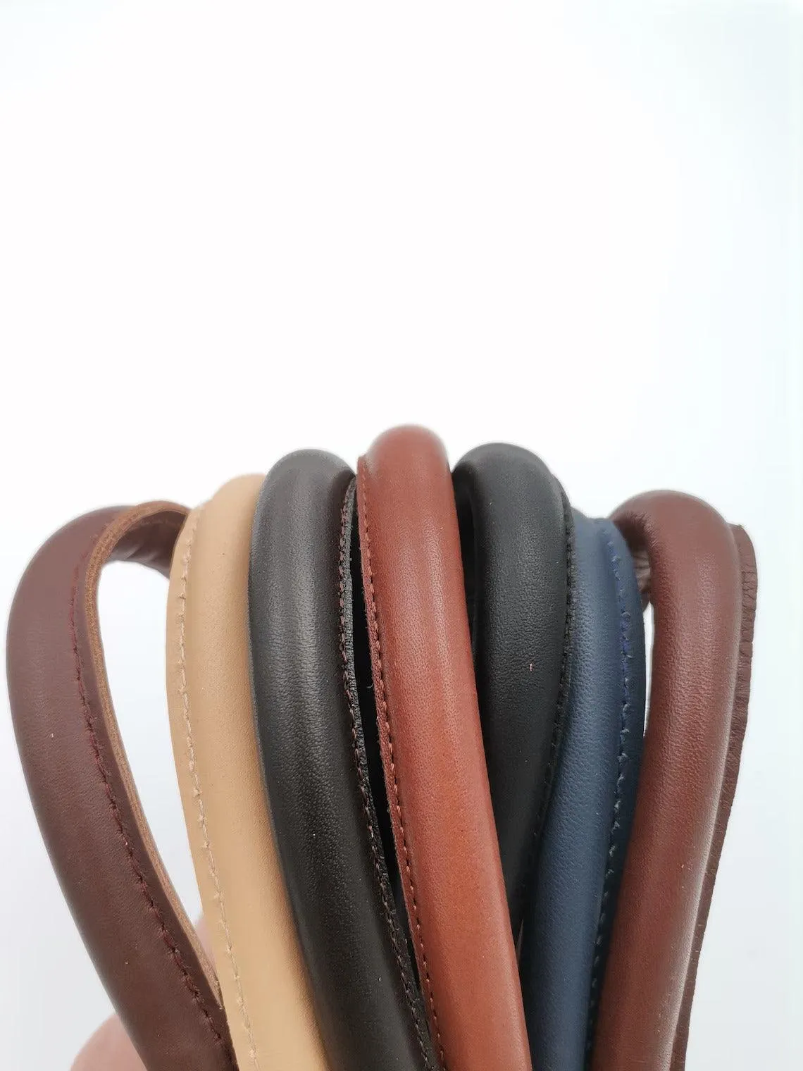 Leather handles for bags, Pair or genuine leather handbag handles rounded and stitched, length 55cm-22 inches