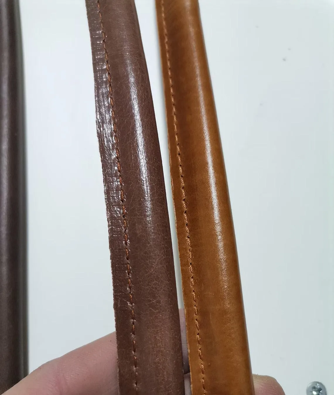 Leather handles for bags, Pair or genuine leather handbag handles rounded and stitched, length 55cm-22 inches