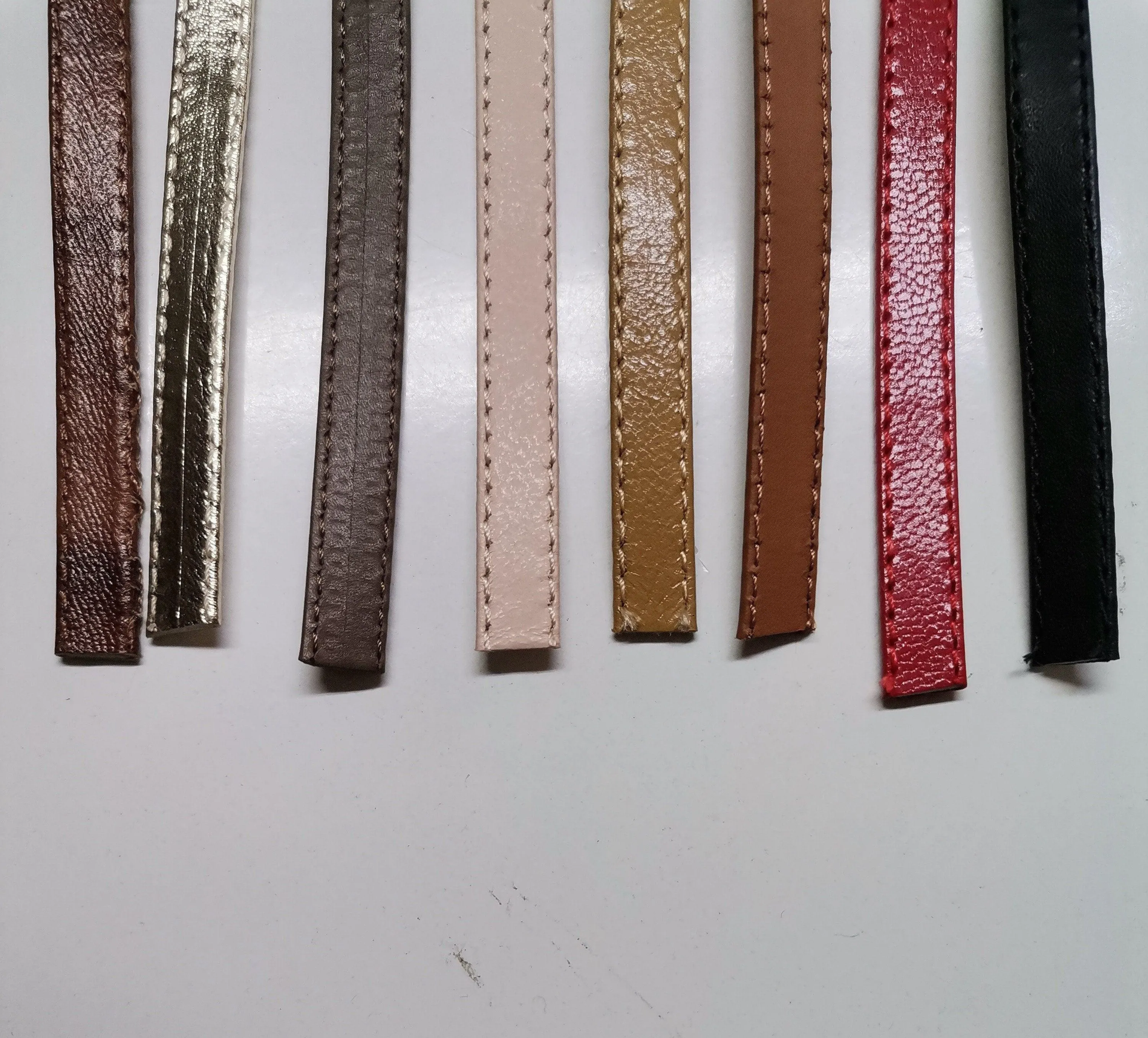 Leather shoe straps, Genuine leather straps folded and stitched width 0,8mm(1/3 inch) thickness 1,2mm(3 oz)