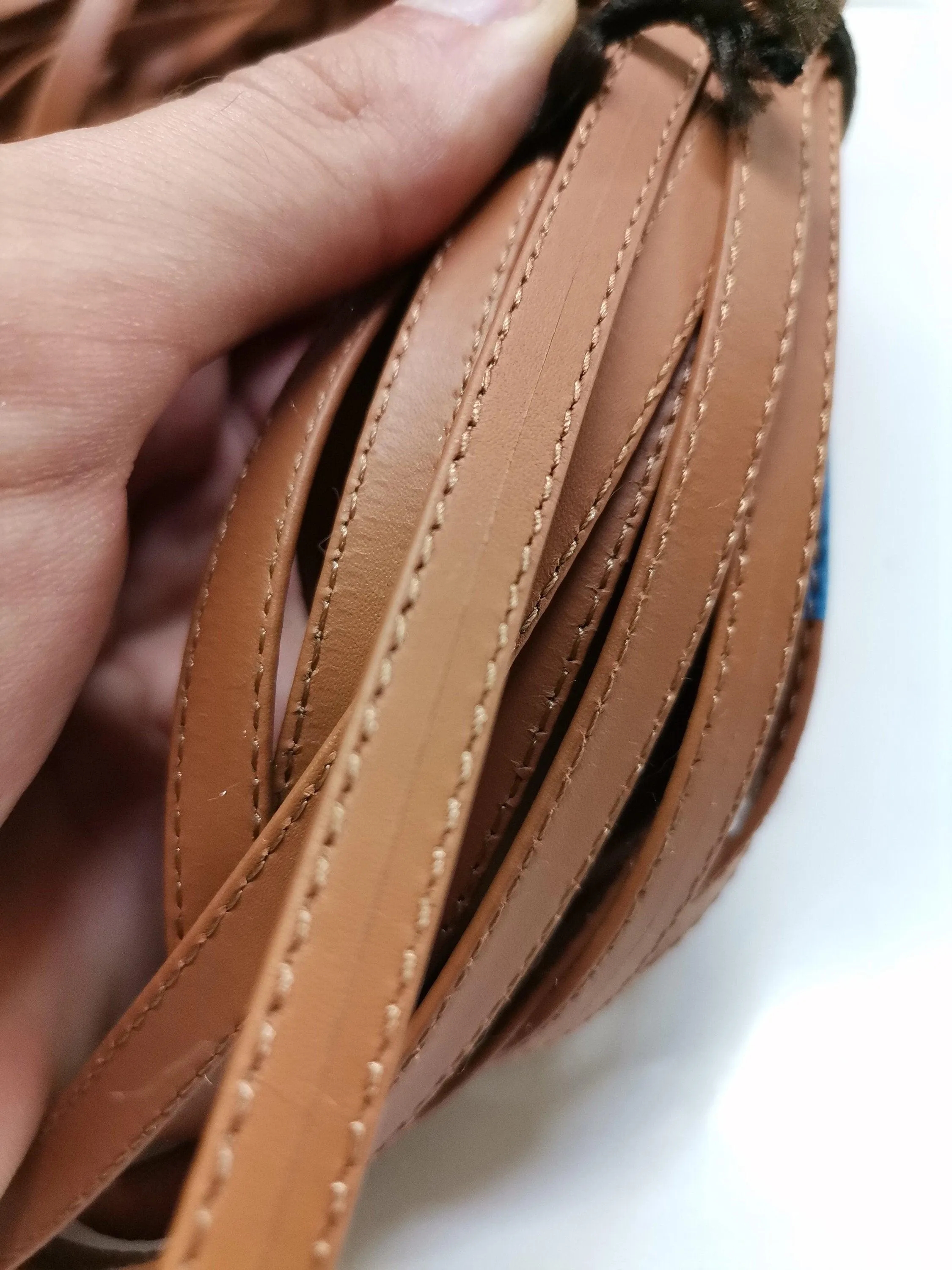 Leather shoe straps, Genuine leather straps folded and stitched width 0,8mm(1/3 inch) thickness 1,2mm(3 oz)