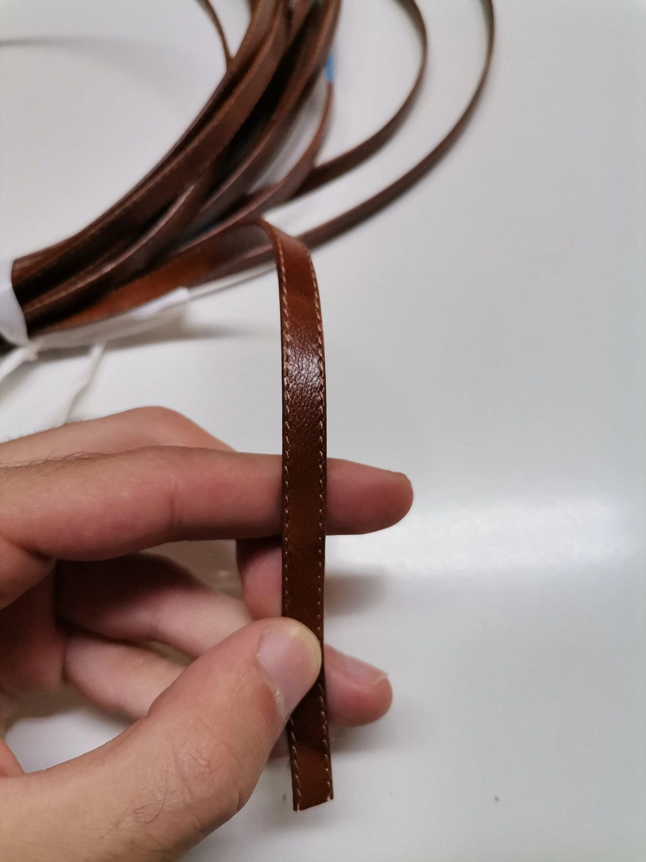 Leather shoe straps, Genuine leather straps folded and stitched width 0,8mm(1/3 inch) thickness 1,2mm(3 oz)