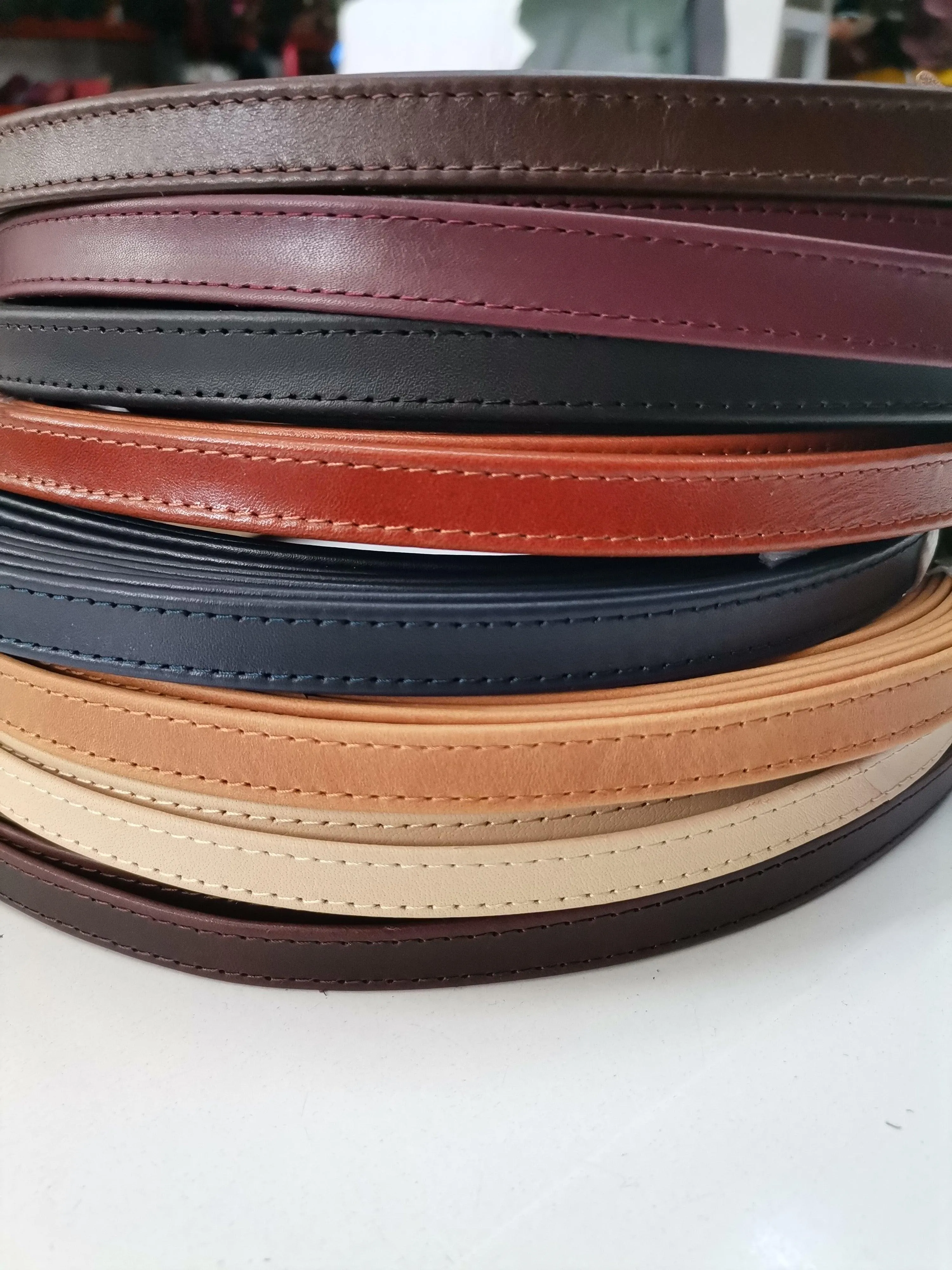 Leather straps width 1,5cm, Genuine full grain stitched leather straps, thickness 2,2mm(5 oz), Leather strips, Straps for bags and DIY