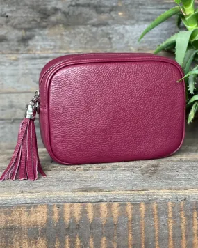 Leather Tassel Bag - Burgundy With Silver Finishings