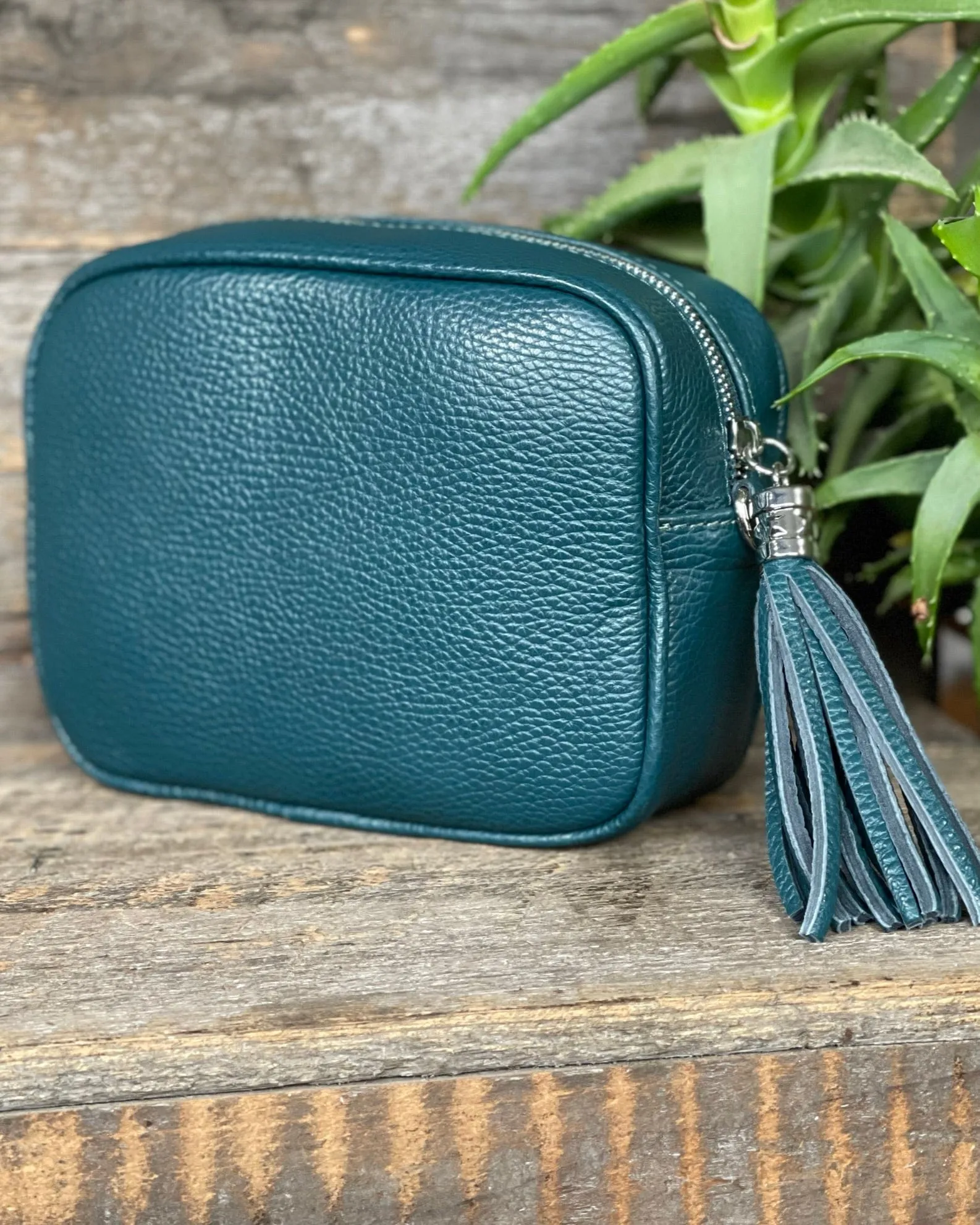 Leather Tassel Bag - Teal With Silver Finishings