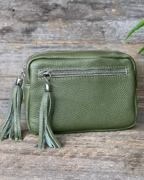 Leather Tassels Bag - Olive