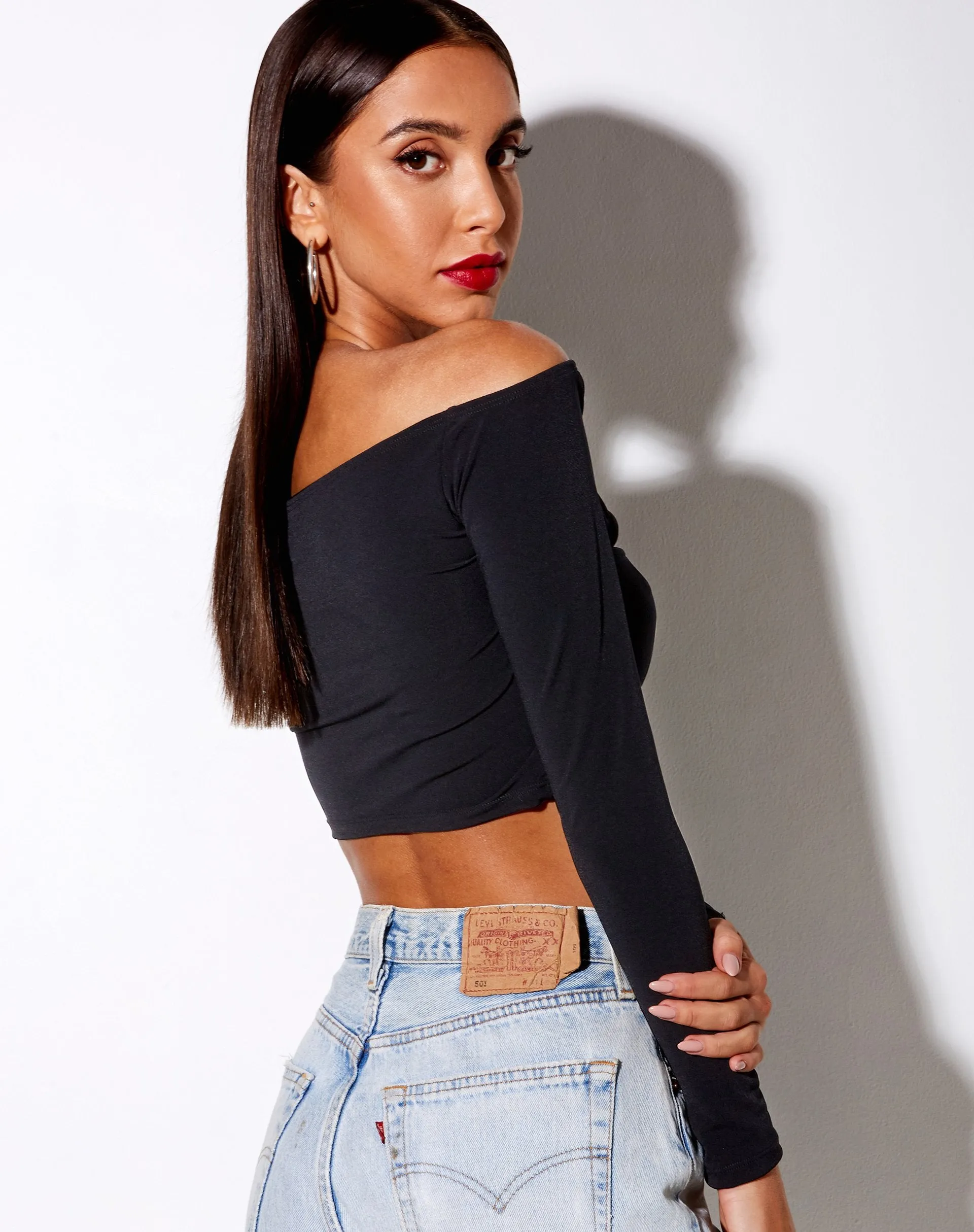 Leja Crop Top in Polycrepe Black