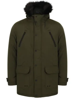 Lenart Faux Fur Trim Hooded Parka Jacket in Khaki - Tokyo Laundry