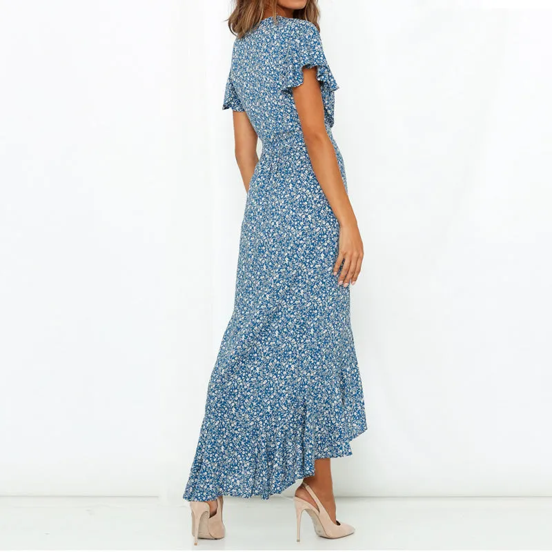 Long Maxi Dress Women Bohemian Wrap Floral