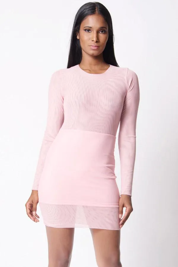 Long Sleeve Mesh Mini Dress