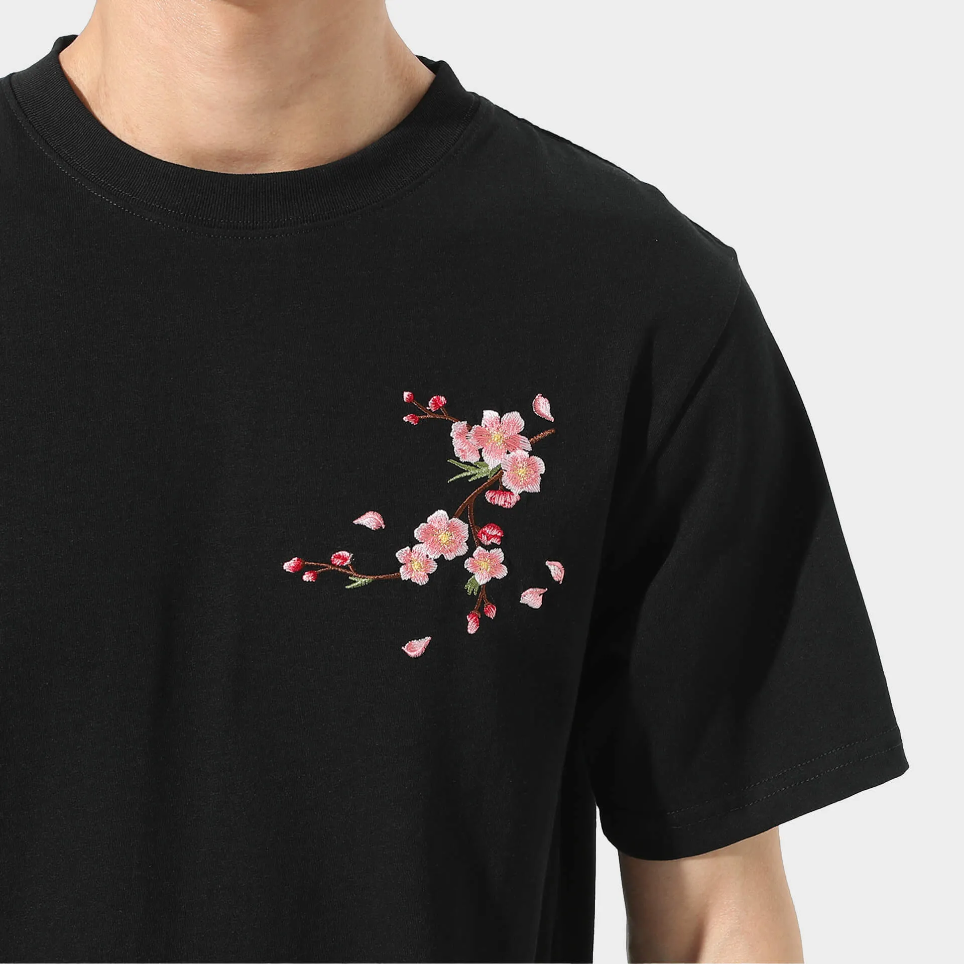 Loose Plum Sakura Embroidered Shirt Cherry Blossom Print Loose T-shirt