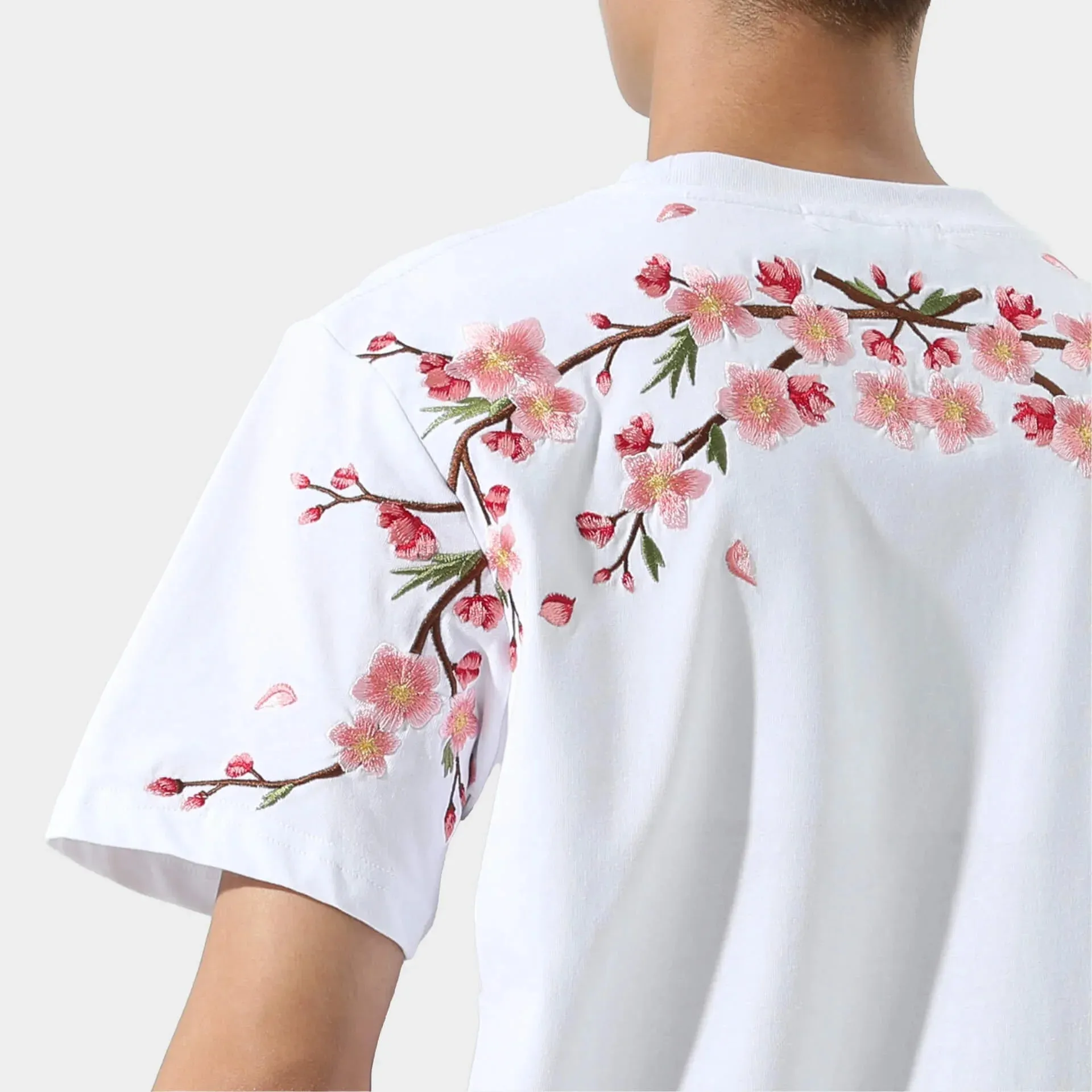 Loose Plum Sakura Embroidered Shirt Cherry Blossom Print Loose T-shirt