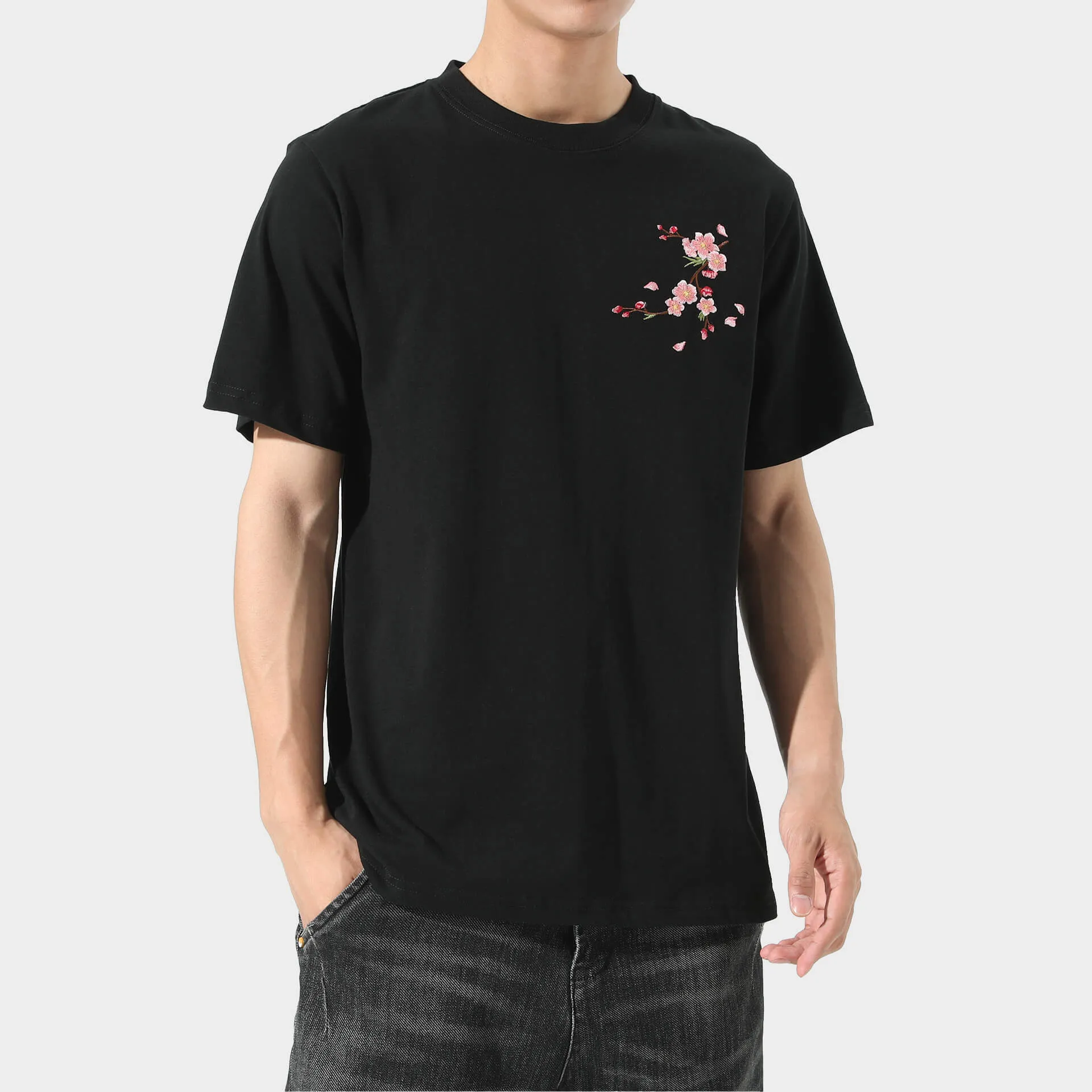 Loose Plum Sakura Embroidered Shirt Cherry Blossom Print Loose T-shirt