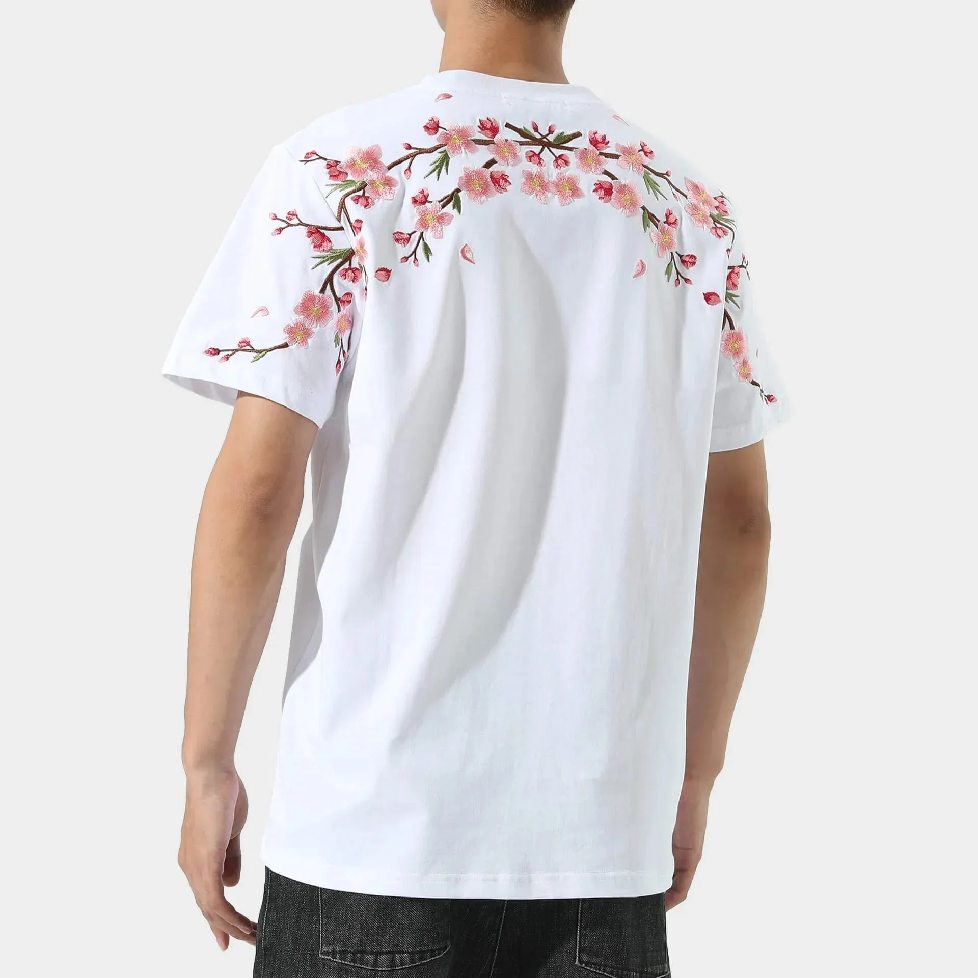 Loose Plum Sakura Embroidered Shirt Cherry Blossom Print Loose T-shirt