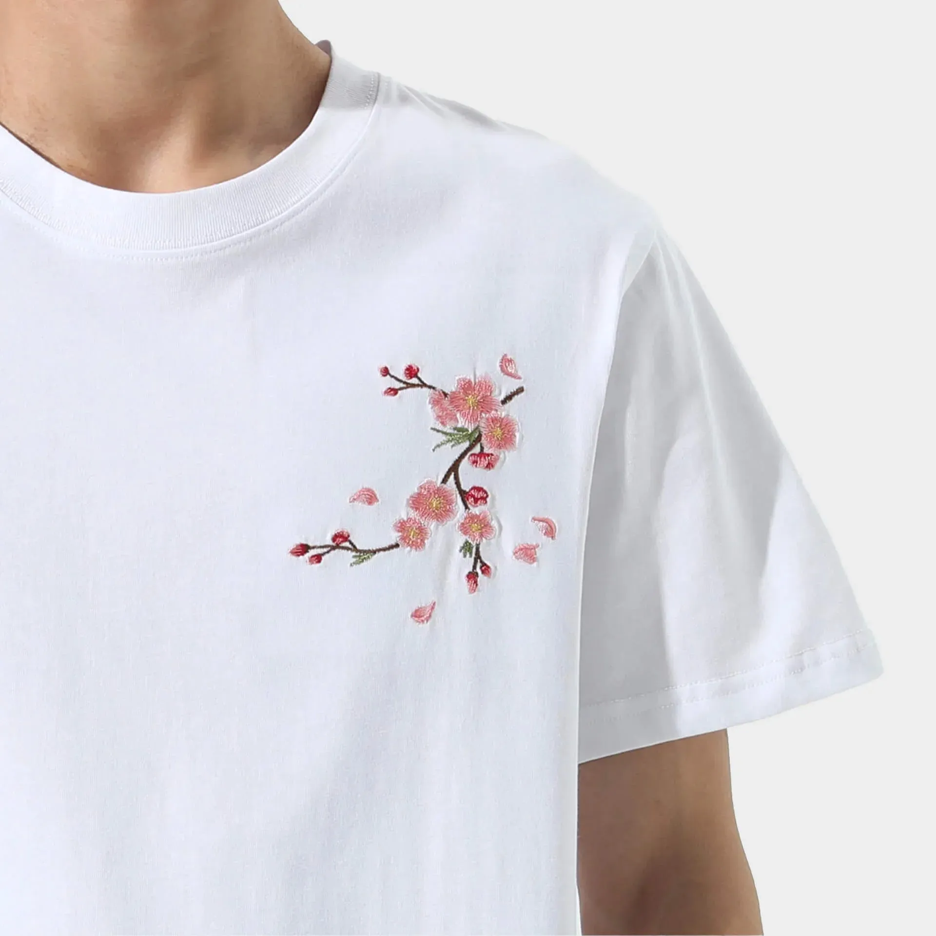 Loose Plum Sakura Embroidered Shirt Cherry Blossom Print Loose T-shirt