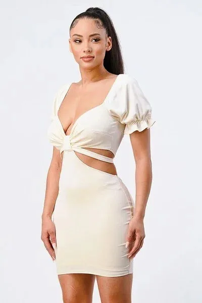 Lux Side Cutout W/ Back Tie Detail Bodycon Dress