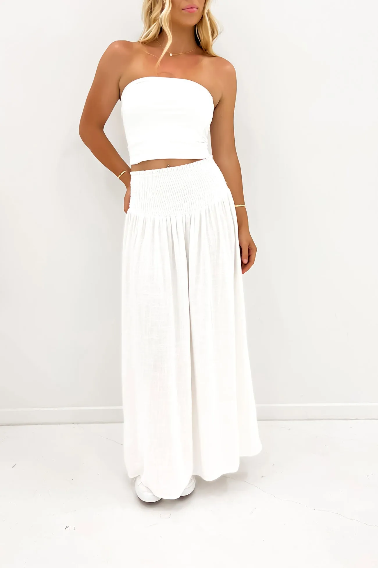 Luxe Linen Shired Maxi Skirt Vintage White