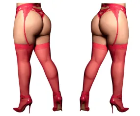 Mapale 1094X Curvy Size Mesh Thigh Highs Color Red