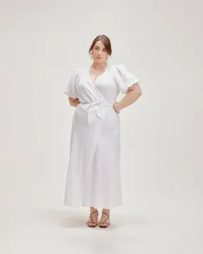 MELLOW LINEN WRAP DRESS WHITE