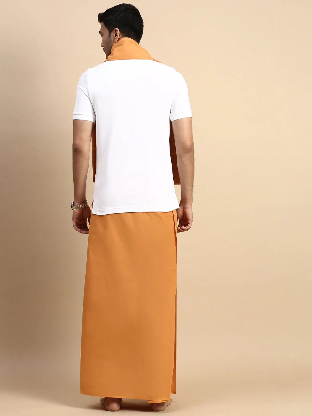 Men Devotional Small Border Dhoti with Towel & TShirt Set Kavi EP1