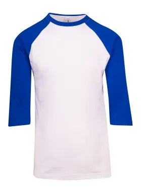 Mens 3/4 Sleeve Raglan Tee - White/Royal