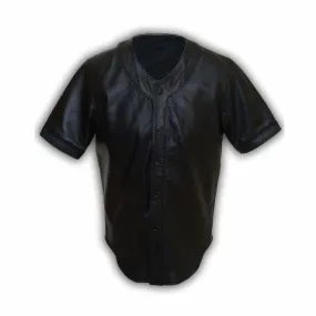 Mens Base Ball Jersey Style Shirt Soft Sheep Black Leather - BBS1