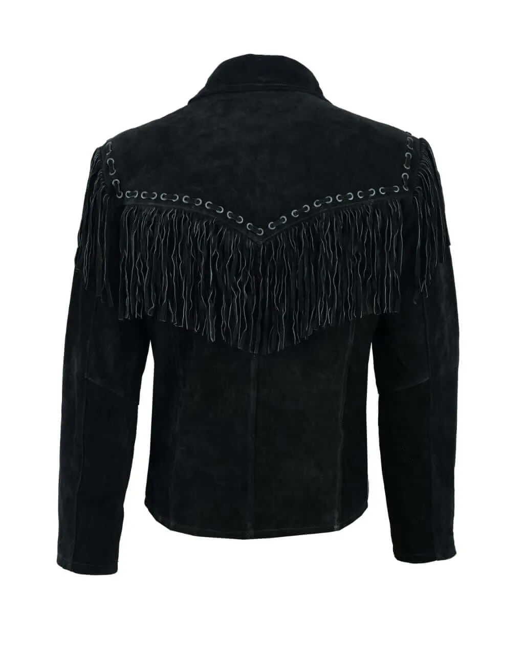 Mens Black Suede Cowboy Western Leather Jacket With Fringe