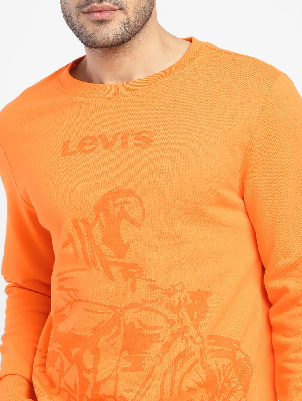 Men's Graphic Print Crew Neck Sweatshirt Orange