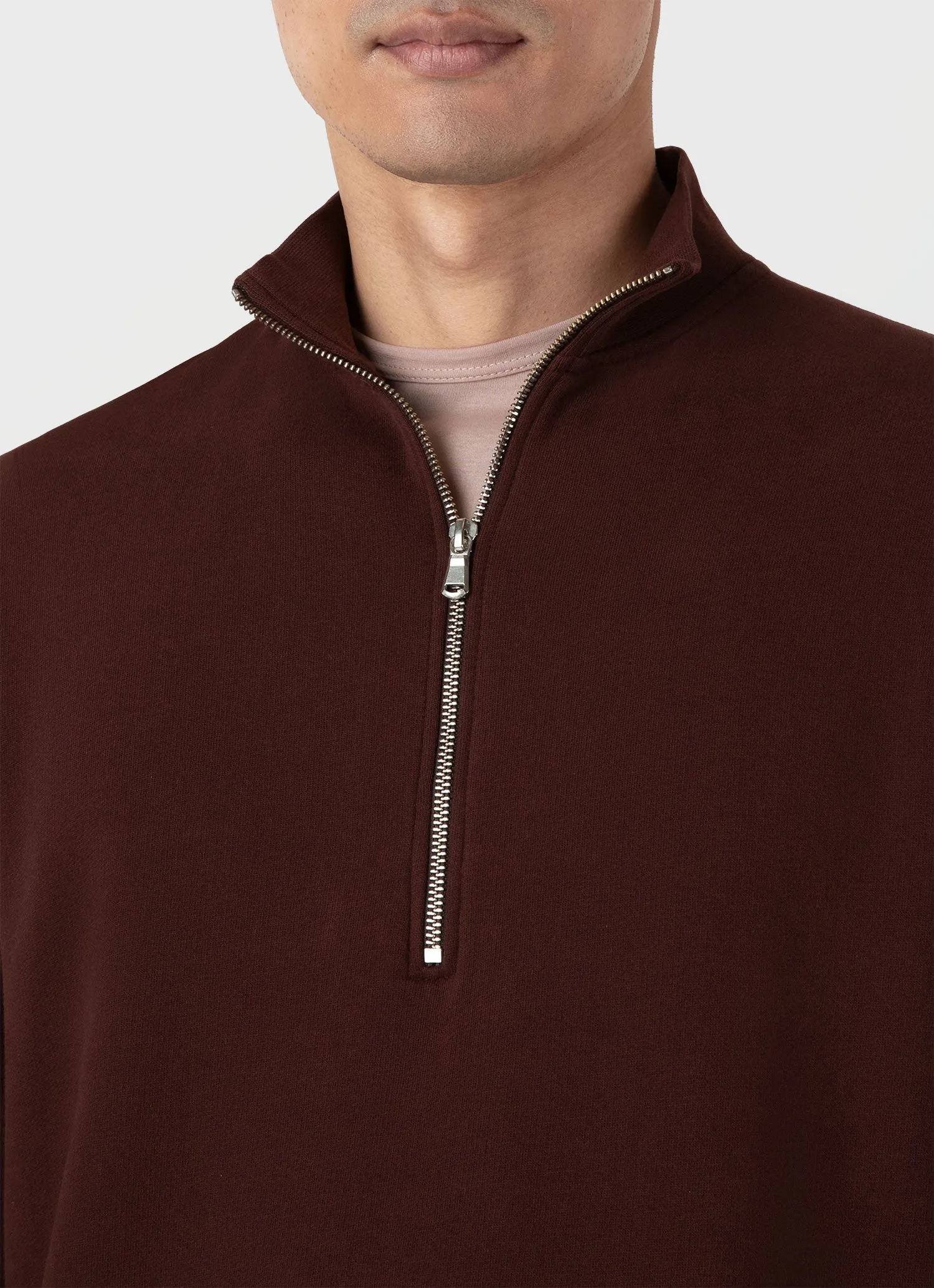 Men's Half Zip Loopback Sweatshirt in Raisin