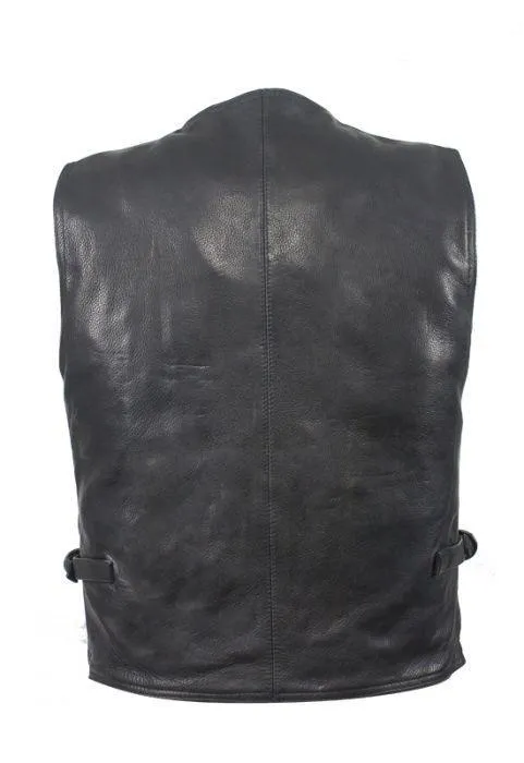 Mens Leather Cargo Vest With 9 Pockets, MV800-11-DL