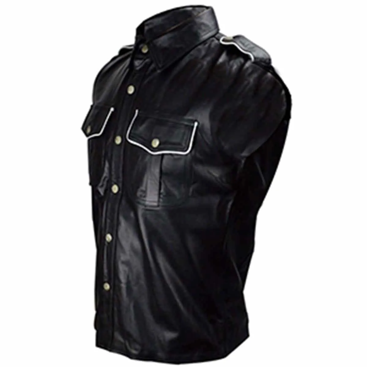 Men's Police Uniform Style faux leather shirt Black Sheep Lamb -  PS-SL