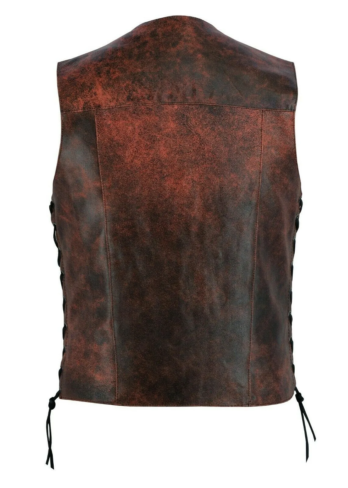 Mens Red Distressed Waistcoat Motorcycle Biker Style Gillette Vest-Top Quality