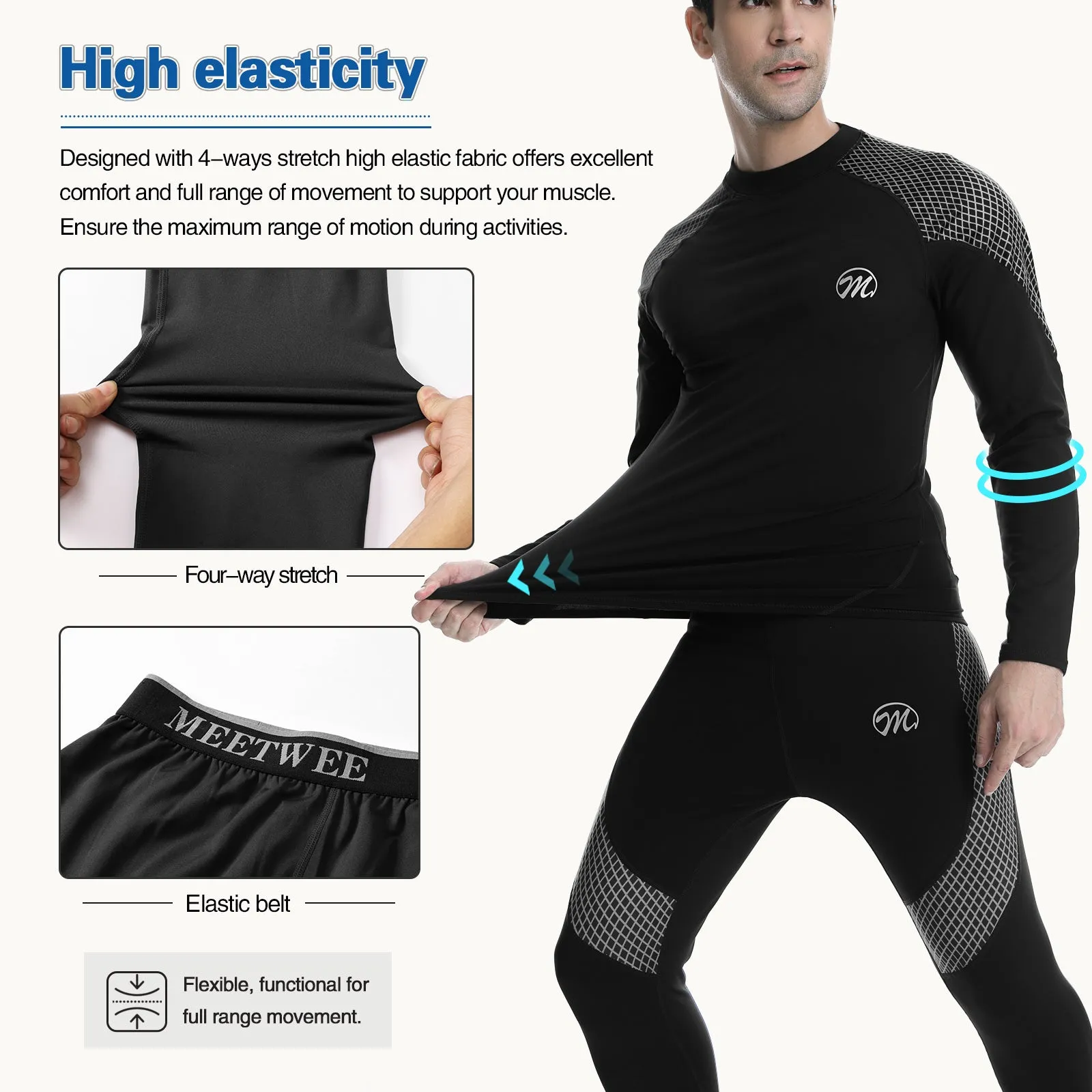 Men's Thermal Underwear Set Fleece Lined Ski Gear Top & Long Johns