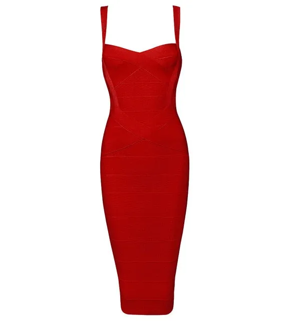 Midi Bandage Sexy Spaghetti Strap Bodycon Club Party Dresses