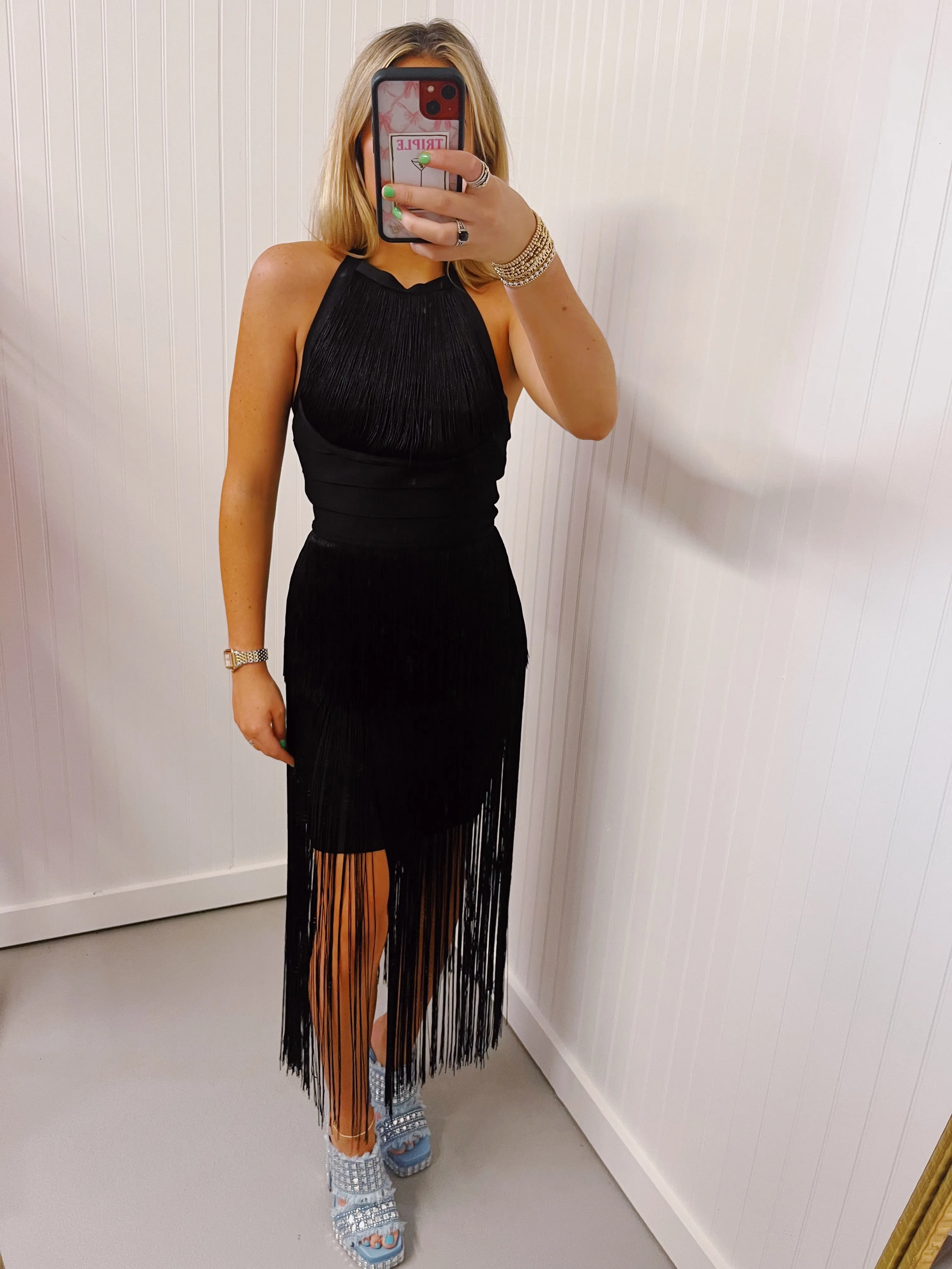 Milly Fringe Dress - Black