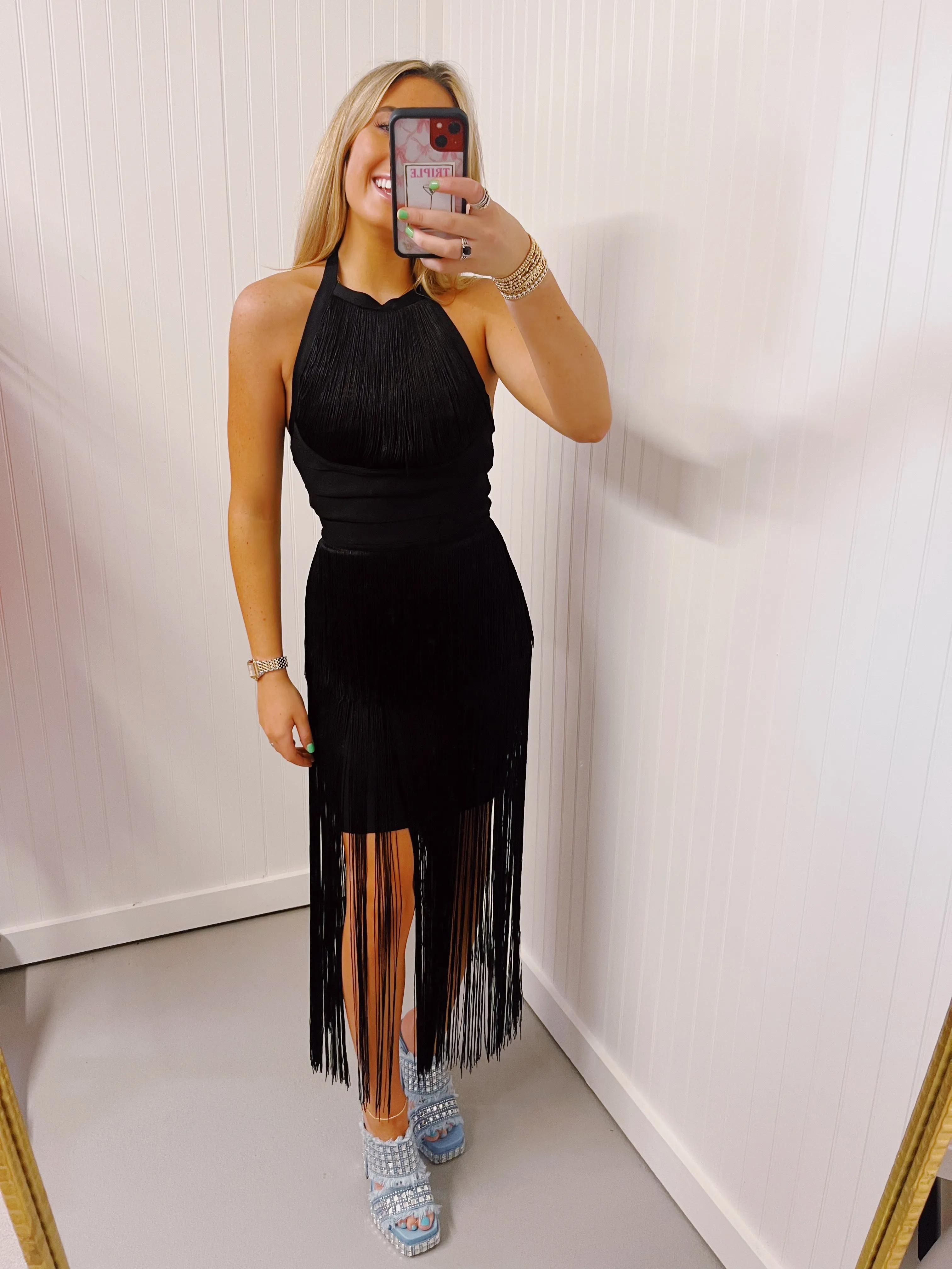 Milly Fringe Dress - Black