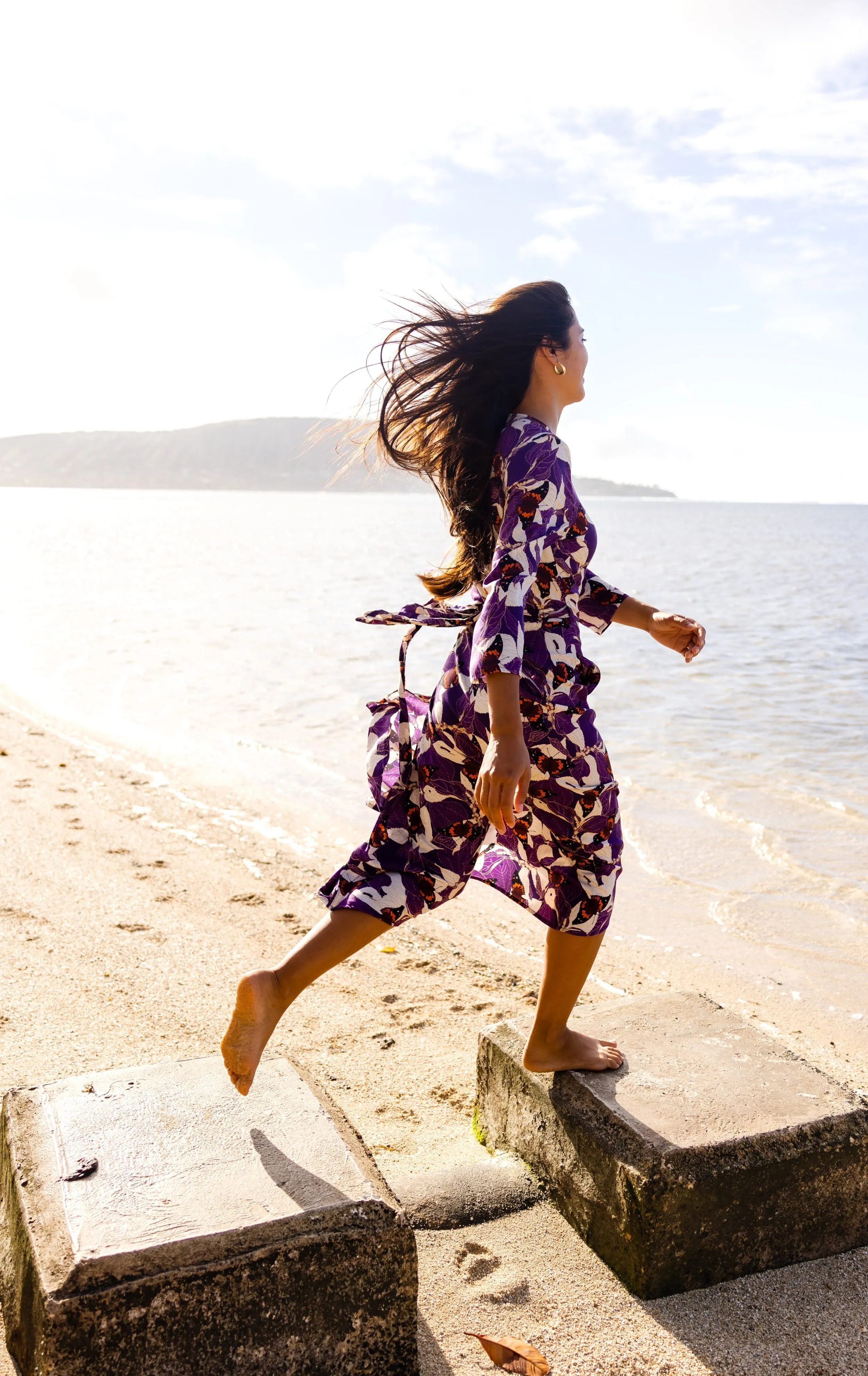 MĀMAKI & BUTTERFLIES Purple Midi Wrap Dress