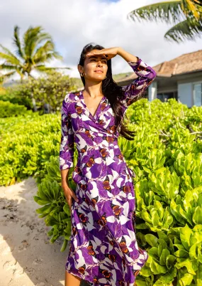 MĀMAKI & BUTTERFLIES Purple Midi Wrap Dress