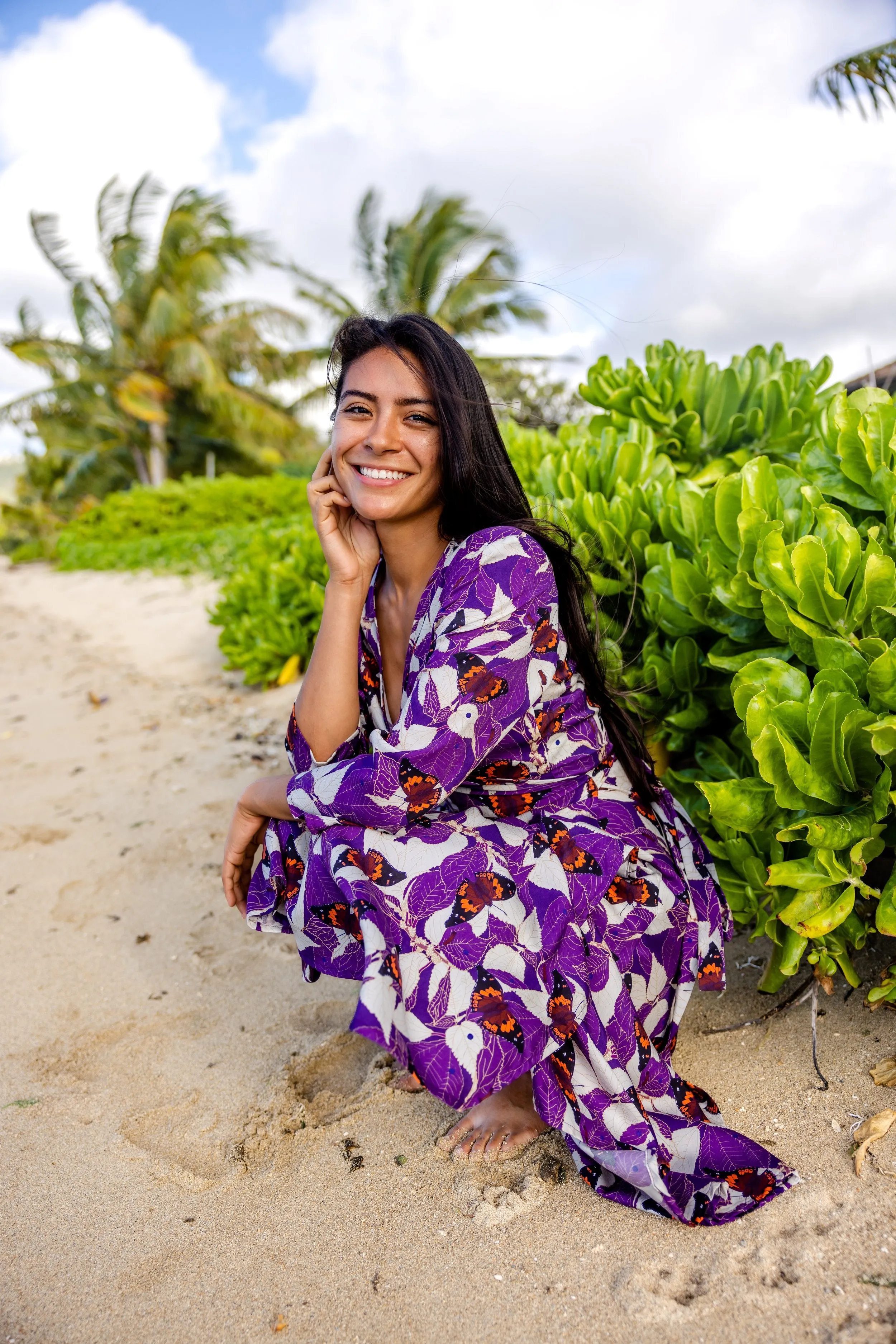 MĀMAKI & BUTTERFLIES Purple Midi Wrap Dress