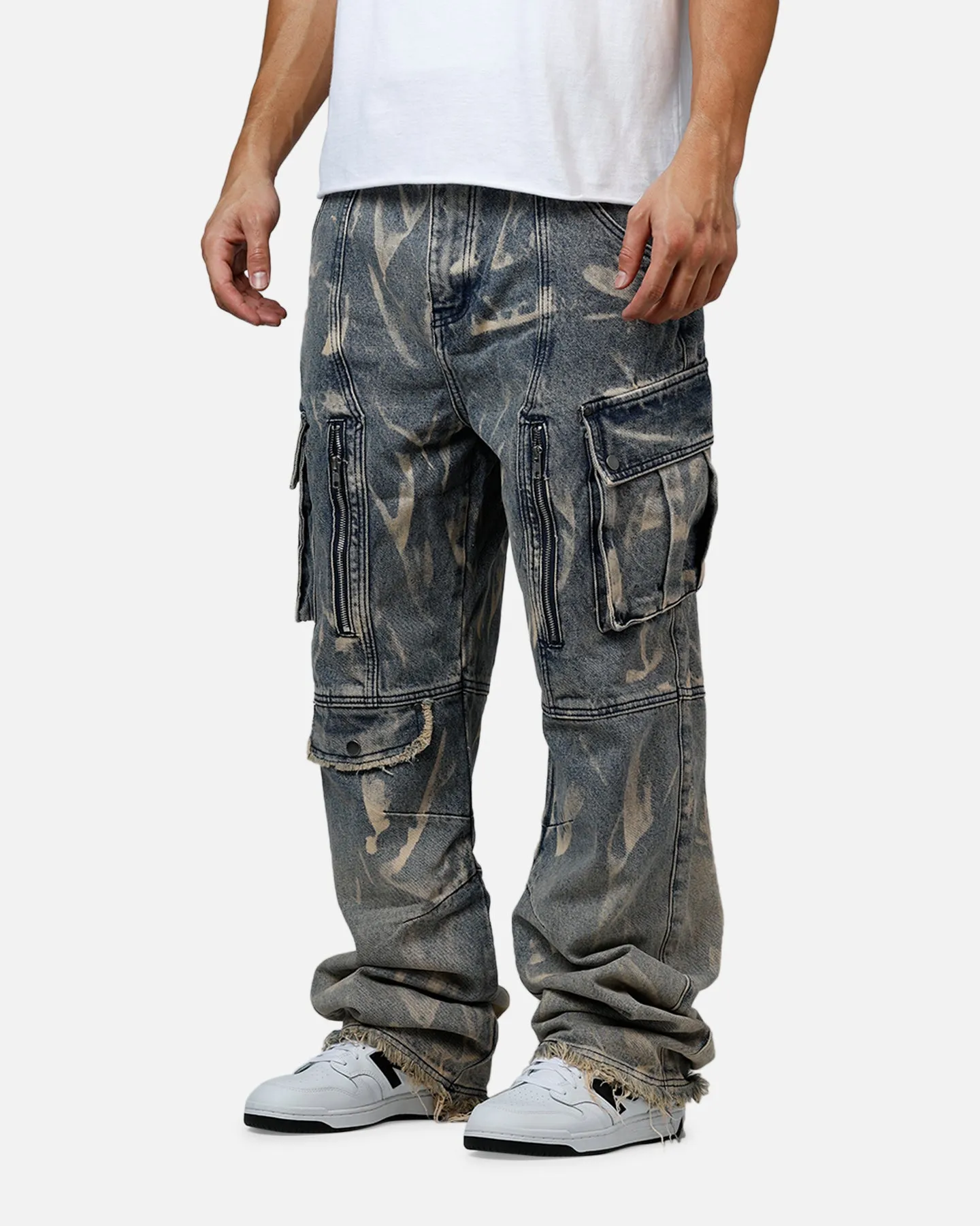 MNML Ultra Baggy Rip Denim Cargo Pant Blue