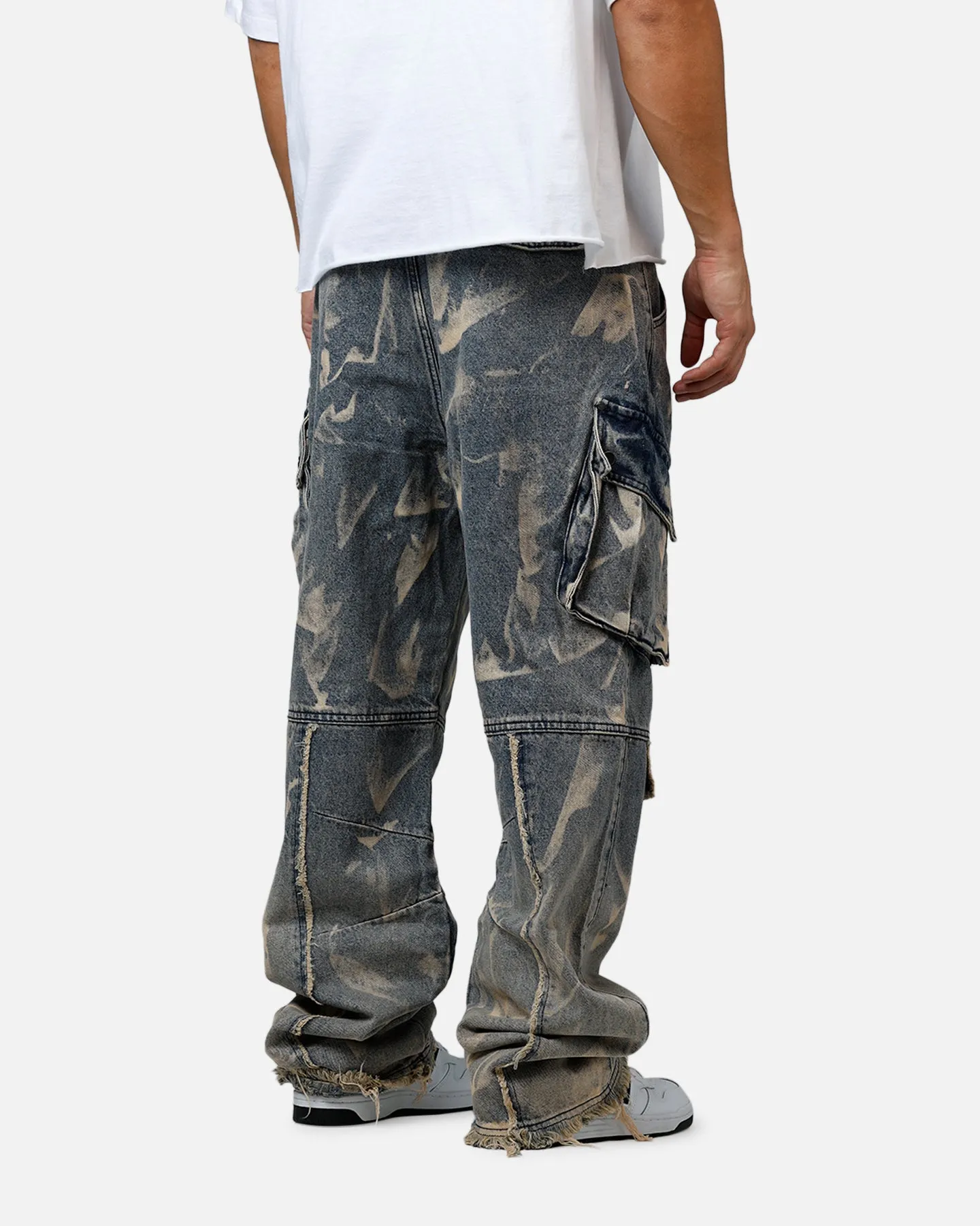 MNML Ultra Baggy Rip Denim Cargo Pant Blue