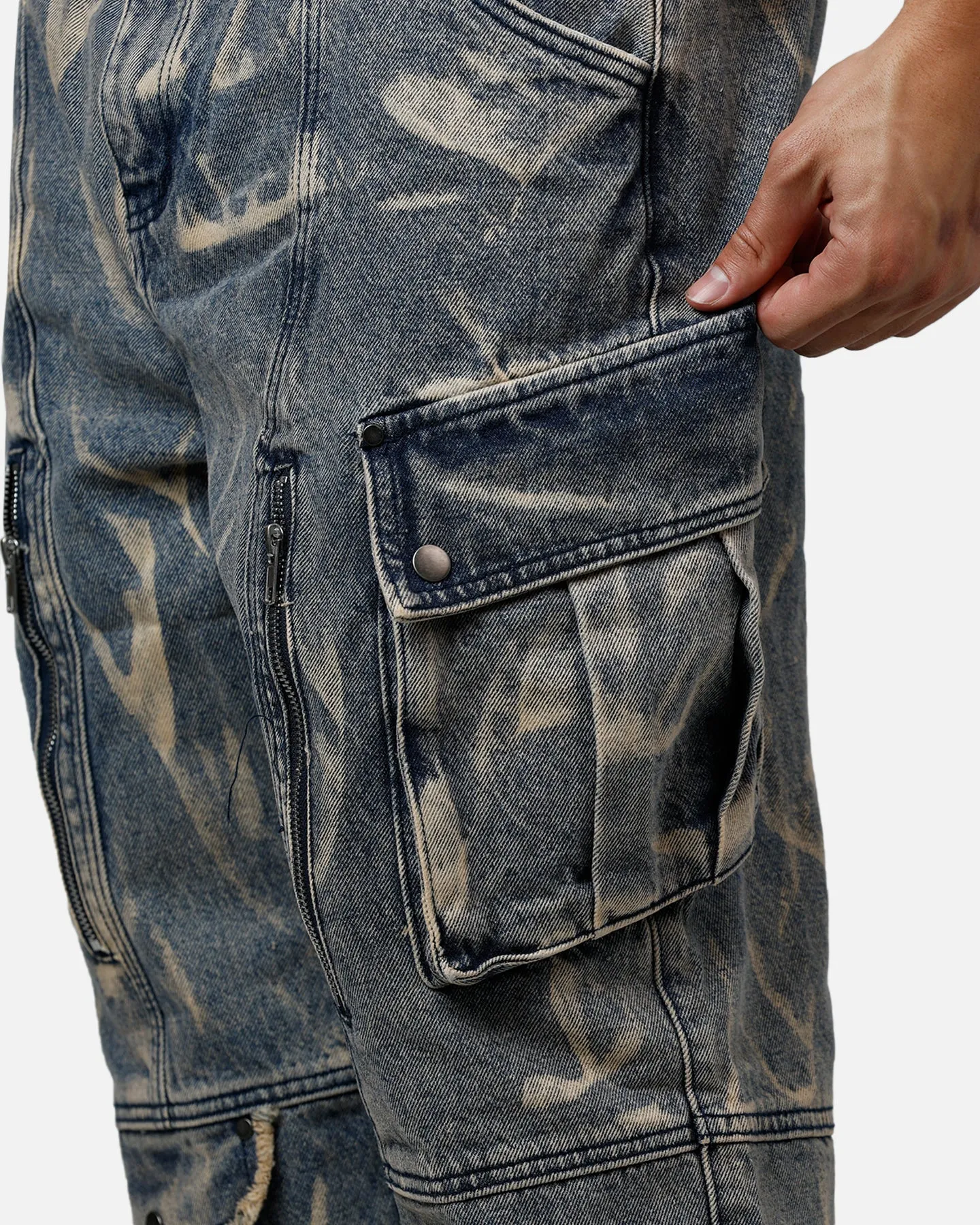 MNML Ultra Baggy Rip Denim Cargo Pant Blue