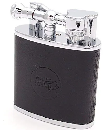 Mrs. Brog Huge Table Top Cigar Lighter - Black Leather - Twin Torch Flame