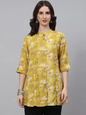 Mustard Floral Rayon A-Linetop