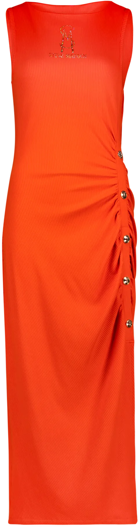 MYLAH TANGERINE BODYCON MIDI DRESS WITH POPPERS