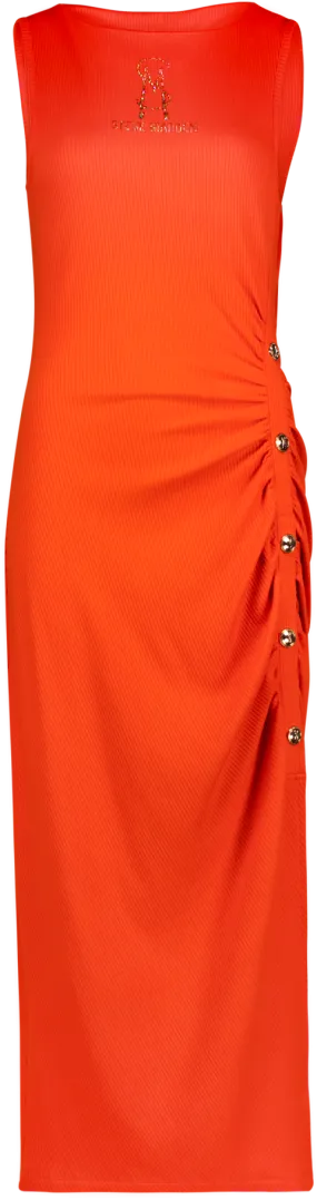 MYLAH TANGERINE BODYCON MIDI DRESS WITH POPPERS