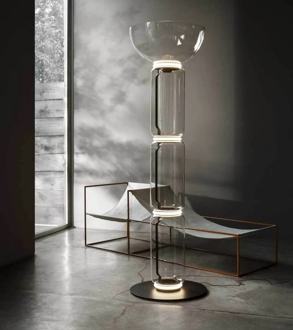 Noctambule - Floor Lamp with 3 High Cylinders with Bowl and Large Base