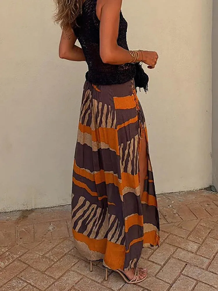 Orange Slit Maxi Skirt