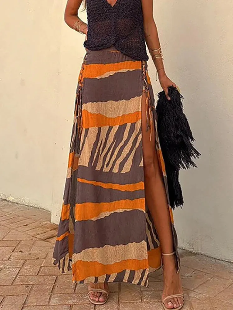 Orange Slit Maxi Skirt